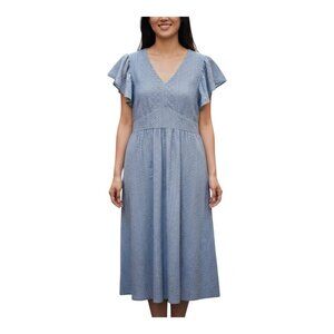 Market & Spruce Enara Knit Eyelet Dress Large Blue Flutter Sleeve NWOT